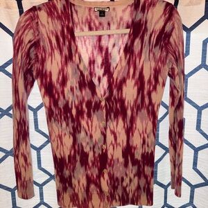 Ann Taylor Burgundy and Beige Button Down Shirt